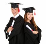 Two Happy Graduating Students Isolated On White